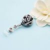 Black Rose Retractable Badge Clip Metal Rhinestone Beads ID Card Badge Holder for Office Worker Teachers Students